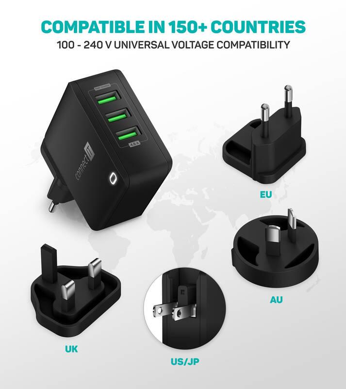 Nabíječka do sítě Connect IT Nomad2 WorldTravel, 3x USB, 24W černá