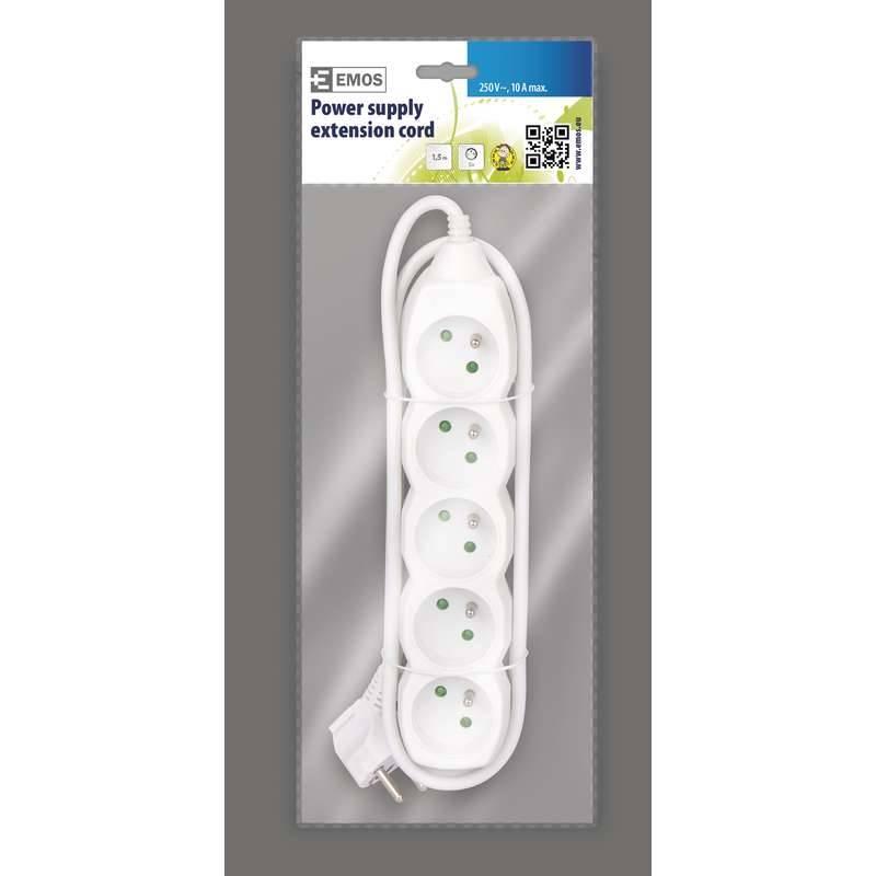 Kabel prodlužovací EMOS 5x zásuvka, 1,5m bílý