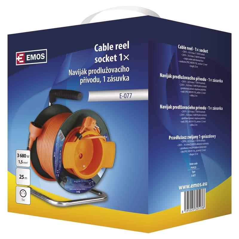 Kabel prodlužovací na bubnu EMOS 1x zásuvka, 25m oranžový
