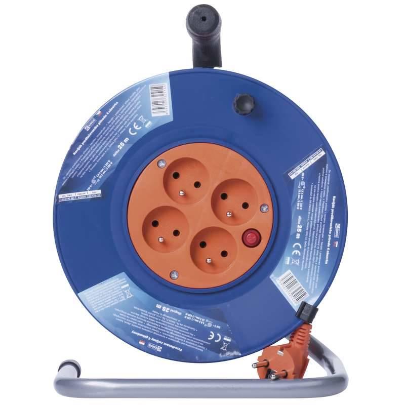 Kabel prodlužovací na bubnu EMOS 4x zásuvka, 25m oranžový