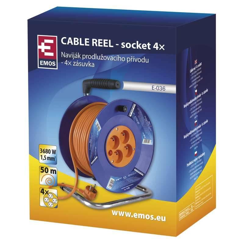 Kabel prodlužovací na bubnu EMOS 4x zásuvka, 50m oranžový