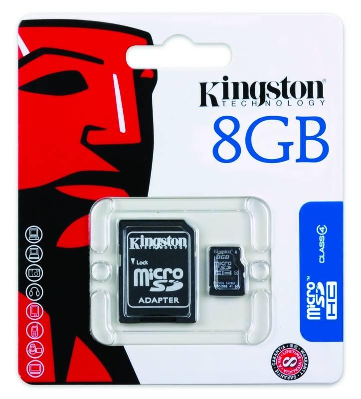 Paměťová karta Kingston MicroSDHC 8GB Class4 adapter