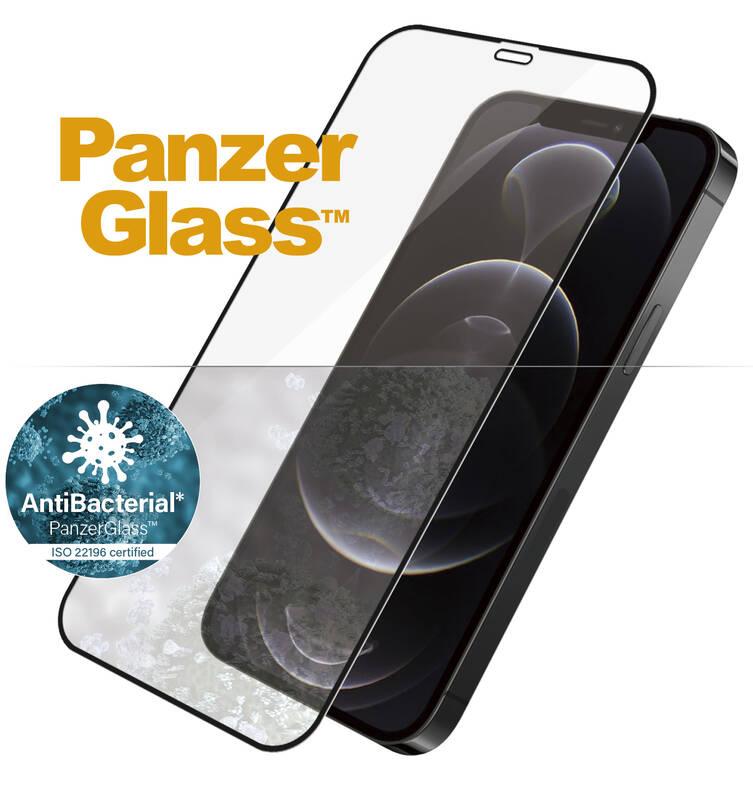 Tvrzené sklo PanzerGlass Edge-to-Edge Antibacterial na Apple iPhone 12 12 Pro černé