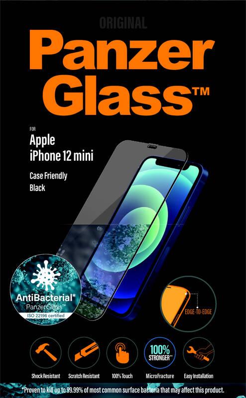 Tvrzené sklo PanzerGlass Edge-to-Edge Antibacterial na Apple iPhone 12 mini černé