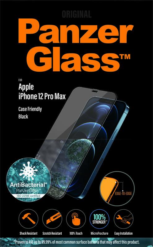 Tvrzené sklo PanzerGlass Edge-to-Edge Antibacterial na Apple iPhone 12 Pro Max černé