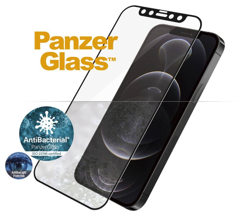 Tvrzené sklo PanzerGlass Edge-to-Edge Antibacterial s Anti-BlueLight vrstvou na Apple iPhone 12 12 Pro černé