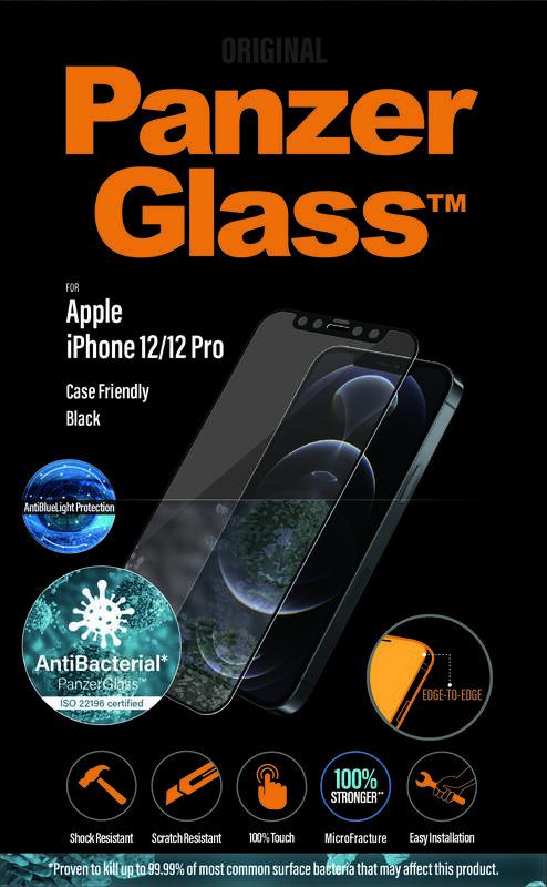 Tvrzené sklo PanzerGlass Edge-to-Edge Antibacterial s Anti-BlueLight vrstvou na Apple iPhone 12 12 Pro černé, Tvrzené, sklo, PanzerGlass, Edge-to-Edge, Antibacterial, s, Anti-BlueLight, vrstvou, na, Apple, iPhone, 12, 12, Pro, černé