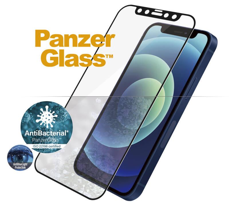 Tvrzené sklo PanzerGlass Edge-to-Edge Antibacterial s Anti-BlueLight vrstvou na Apple iPhone 12 mini černé