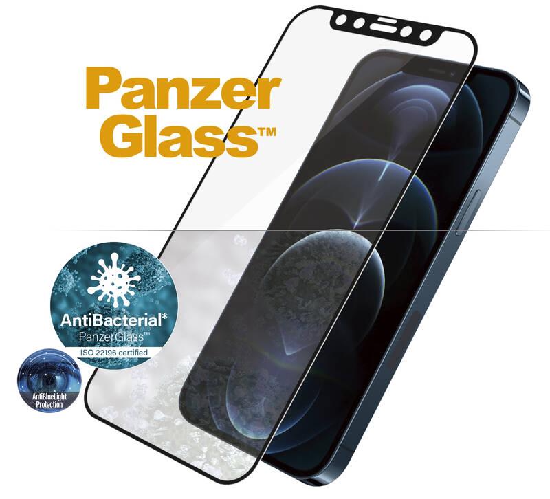 Tvrzené sklo PanzerGlass Edge-to-Edge Antibacterial s Anti-BlueLight vrstvou na Apple iPhone 12 Pro Max černé