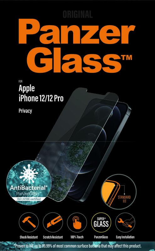 Tvrzené sklo PanzerGlass Standard Privacy Antibacterial na Apple iPhone 12 12 Pro