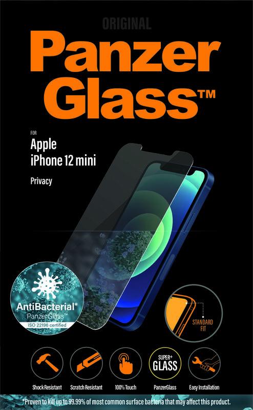 Tvrzené sklo PanzerGlass Standard Privacy Antibacterial na Apple iPhone 12 mini