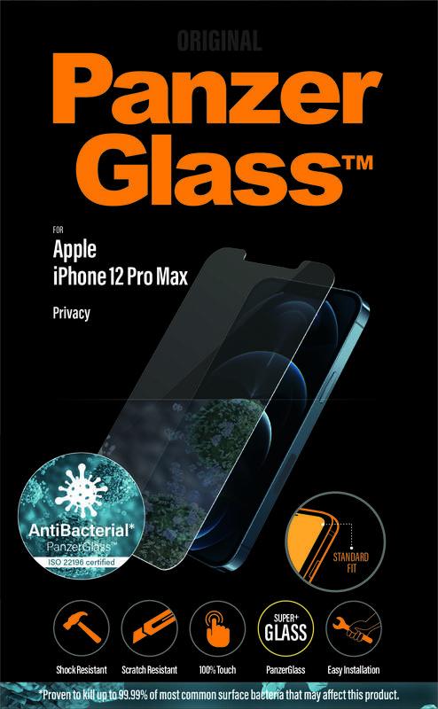 Tvrzené sklo PanzerGlass Standard Privacy Antibacterial na Apple iPhone 12 Pro Max