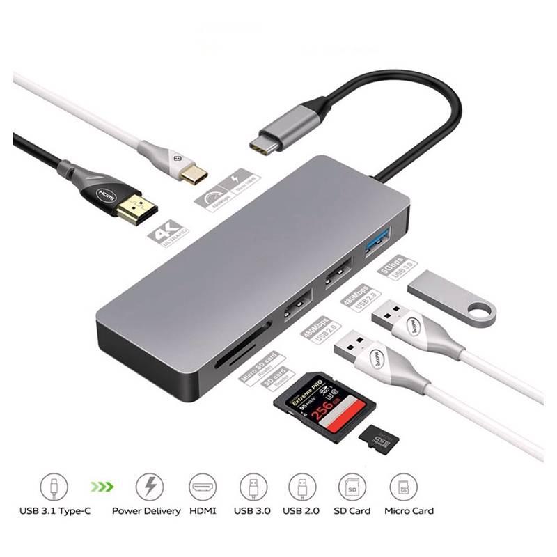 Dokovací stanice PLATINET USB-C USB-C PD, HDMI, SD, Micro SD, 2x USB 2.0, USB 3.0 šedá