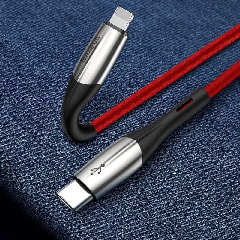 Kabel Baseus USB-C Lightning, 18W, 0,5m červený