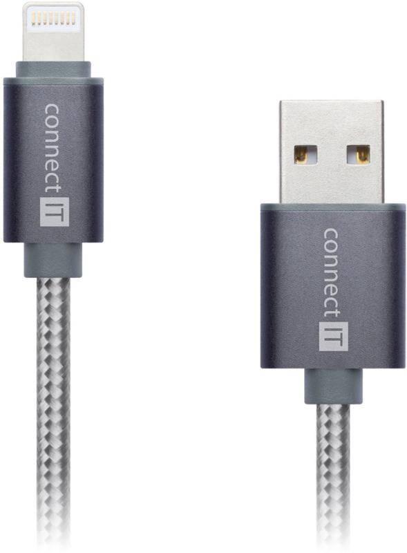 Kabel Connect IT Wirez Premium Metallic, Lightning, 1m stříbrný šedý