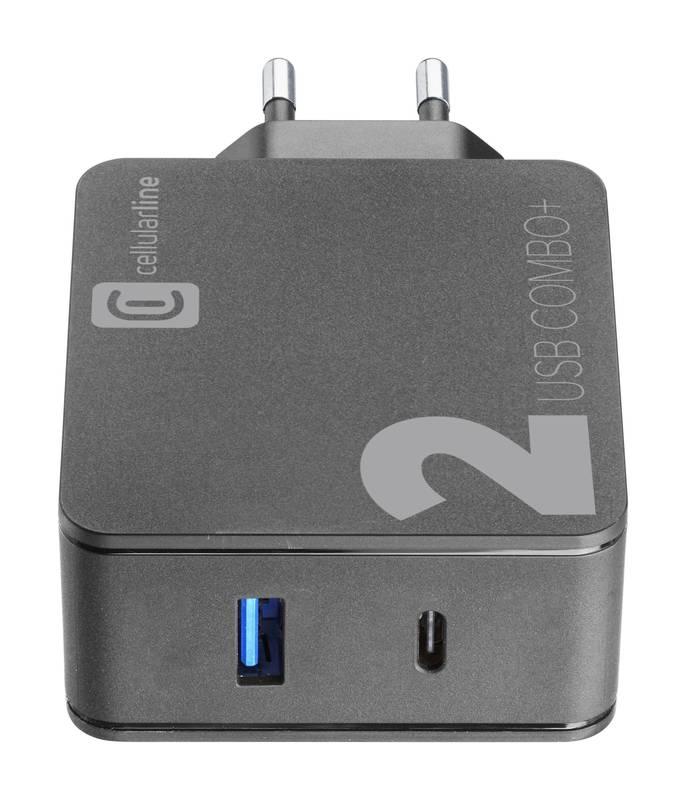 Nabíječka do sítě CellularLine Multipower 2 Combo Plus,1x USB 3.0, 1x USB-C, PD 48W 1,6 m USB-C kabel černá