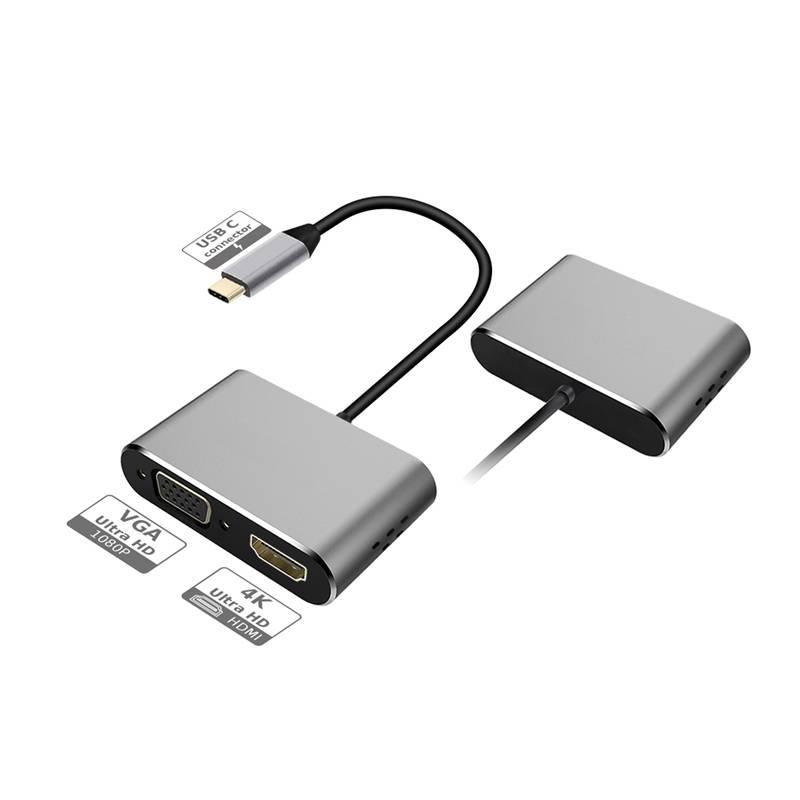 Redukce PLATINET USB-C HDMI, VGA šedá, Redukce, PLATINET, USB-C, HDMI, VGA, šedá