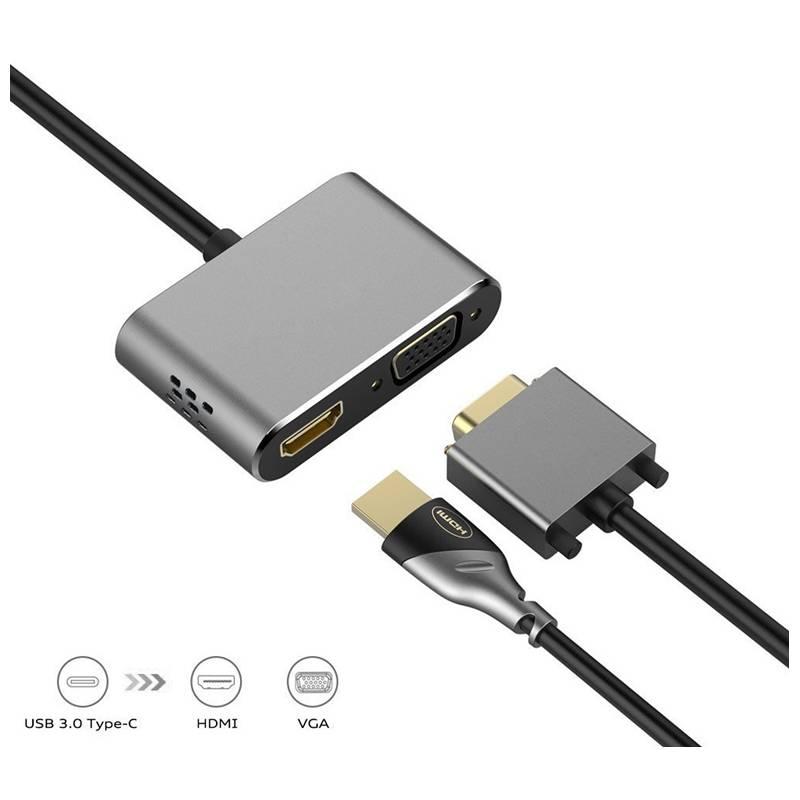 Redukce PLATINET USB-C HDMI, VGA šedá