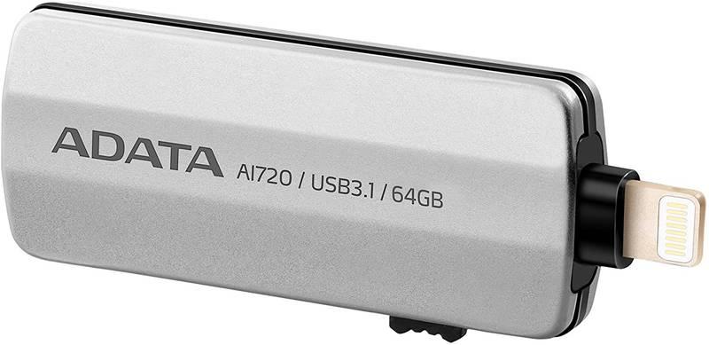 USB Flash ADATA i-Memory AI720 Flash 64GB USB 3.1 Lightning šedý, USB, Flash, ADATA, i-Memory, AI720, Flash, 64GB, USB, 3.1, Lightning, šedý