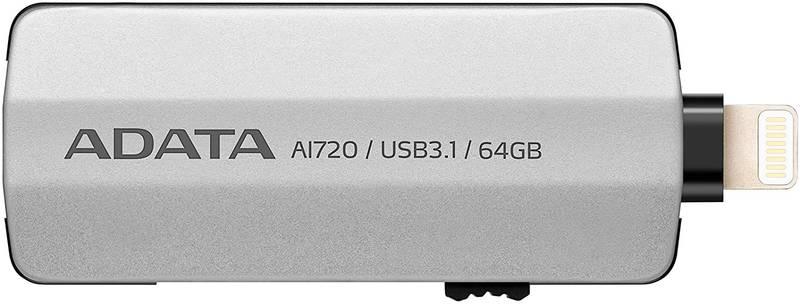 USB Flash ADATA i-Memory AI720 Flash 64GB USB 3.1 Lightning šedý