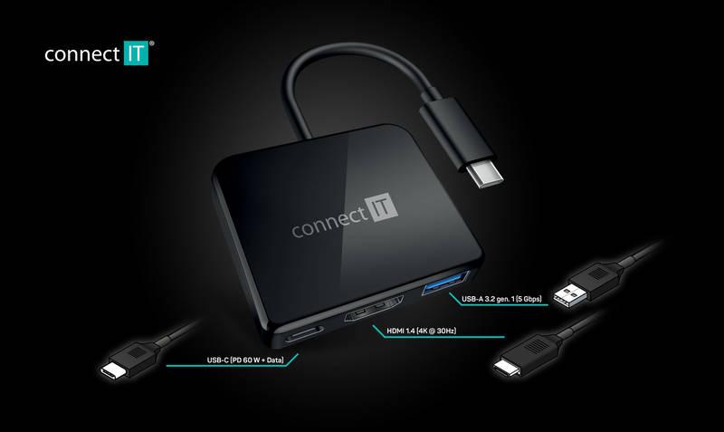 USB Hub Connect IT USB-C USB-C, HDMI, USB 3.0 černý