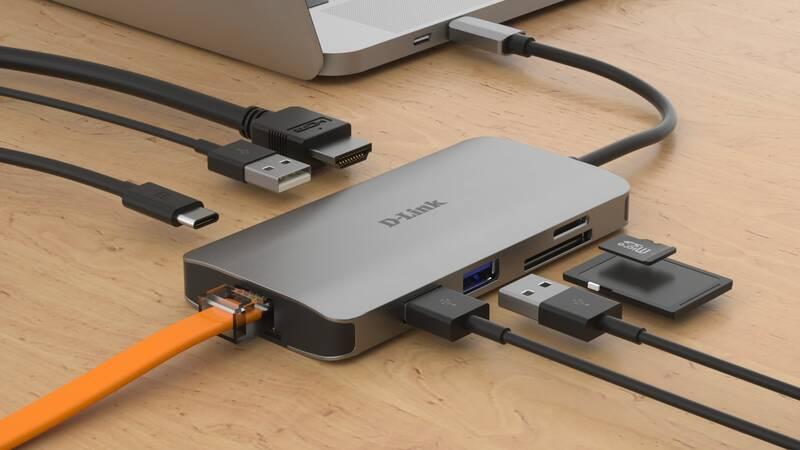 USB Hub D-Link USB-C HDMI, 3x USB 3.0, RJ45, USB-C, SD, Micro SD