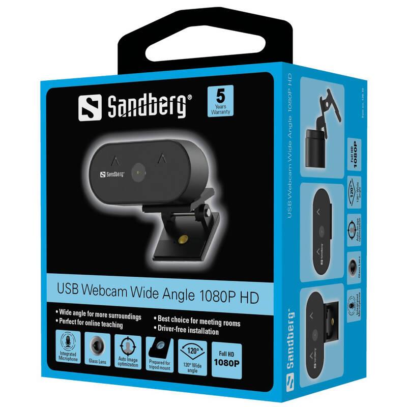Webkamera Sandberg Webcam Wide Angle 1080p černá, Webkamera, Sandberg, Webcam, Wide, Angle, 1080p, černá
