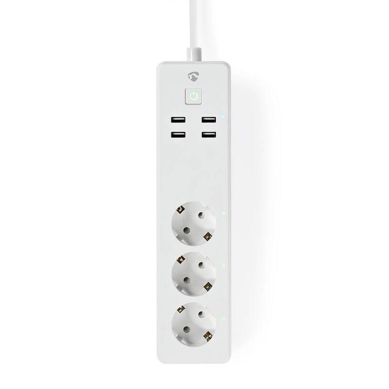 Kabel prodlužovací Nedis SmartLife 3x zásuvka, 4x USB, Wi-Fi bílý