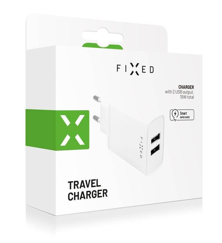 Nabíječka do sítě FIXED 2xUSB, 15W Smart Rapid Charge bílá