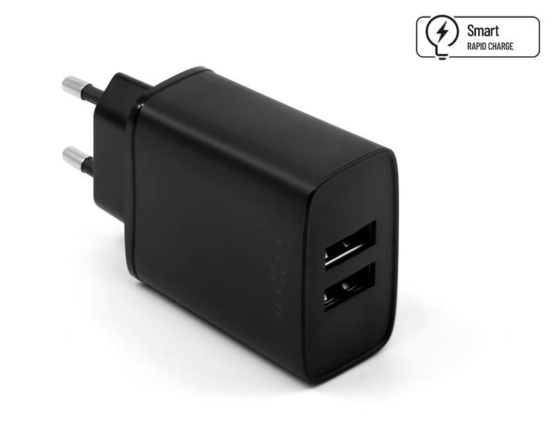 Nabíječka do sítě FIXED 2xUSB, 15W Smart Rapid Charge černá