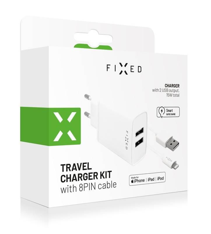 Nabíječka do sítě FIXED 2xUSB, 15W Smart Rapid Charge Lightning MFi kabel 1m bílá