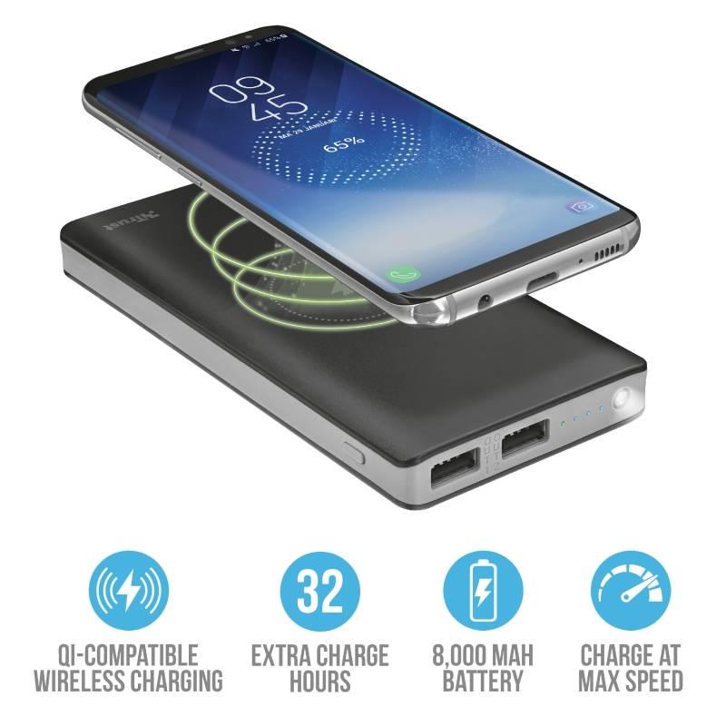 Powerbank Trust Primo Wireless Charging 8 000mAh černá