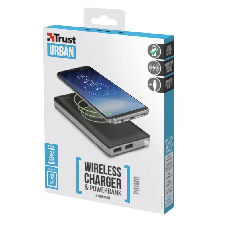 Powerbank Trust Primo Wireless Charging 8 000mAh černá