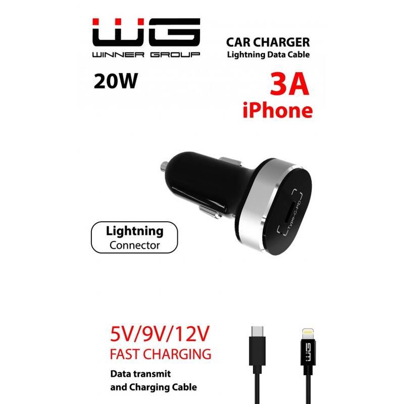 Adaptér do auta WG USB-C PD 20W Lightning kabel 1m černý