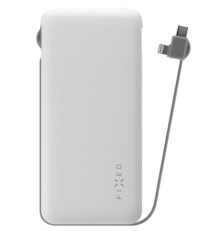 Powerbank FIXED Zen 10 000mAh, s kabelem USB Lightning, USB-C bílá