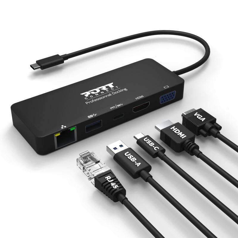 Dokovací stanice PORT CONNECT USB-C LAN, HDMI, VGA, USB-C PD 3.0 85W, USB-A černá