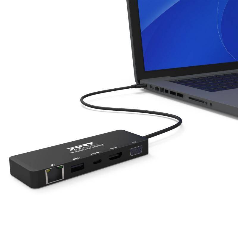 Dokovací stanice PORT CONNECT USB-C LAN, HDMI, VGA, USB-C PD 3.0 85W, USB-A černá