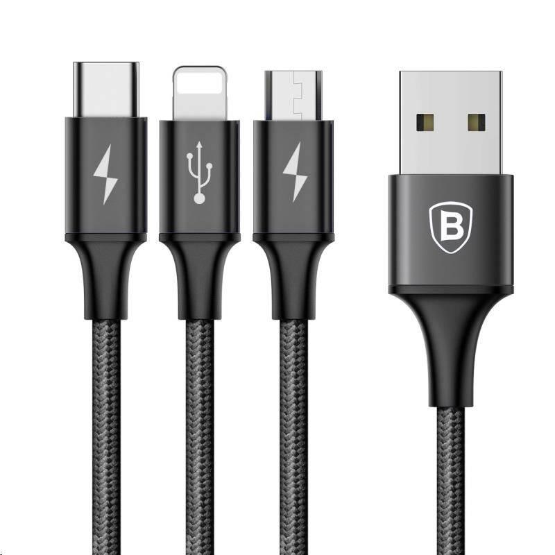 Kabel Baseus Rapid Series 3v1, USB Micro USB, Lightning, USB-C, 1,2m černý