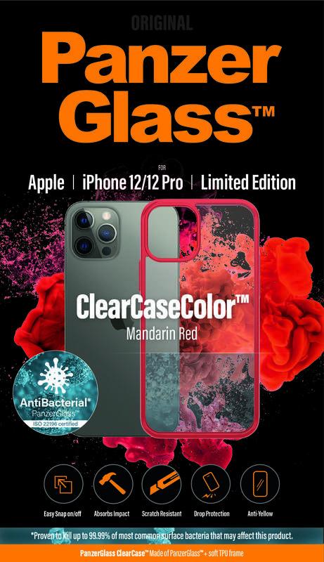 Kryt na mobil PanzerGlass ClearCase Antibacterial na Apple iPhone 12 12 Pro červený