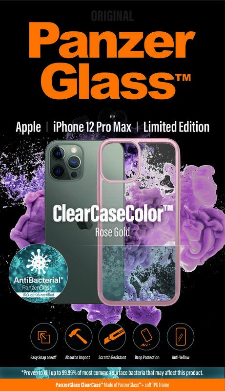 Kryt na mobil PanzerGlass ClearCase Antibacterial na Apple iPhone 12 Pro Max růžový