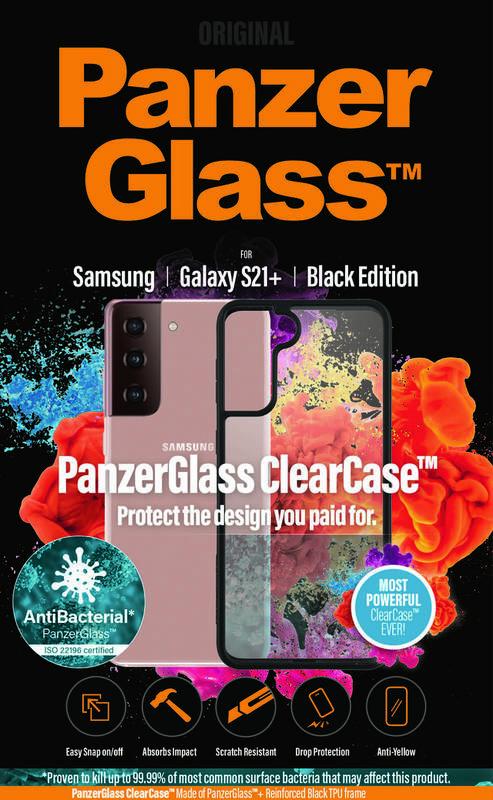 Kryt na mobil PanzerGlass ClearCase Antibacterial na Samsung Galaxy S21 černý průhledný