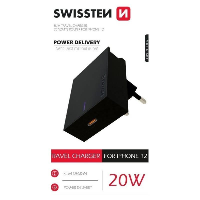 Nabíječka do sítě Swissten USB-C, 20W pro iPhone 12 černá, Nabíječka, do, sítě, Swissten, USB-C, 20W, pro, iPhone, 12, černá