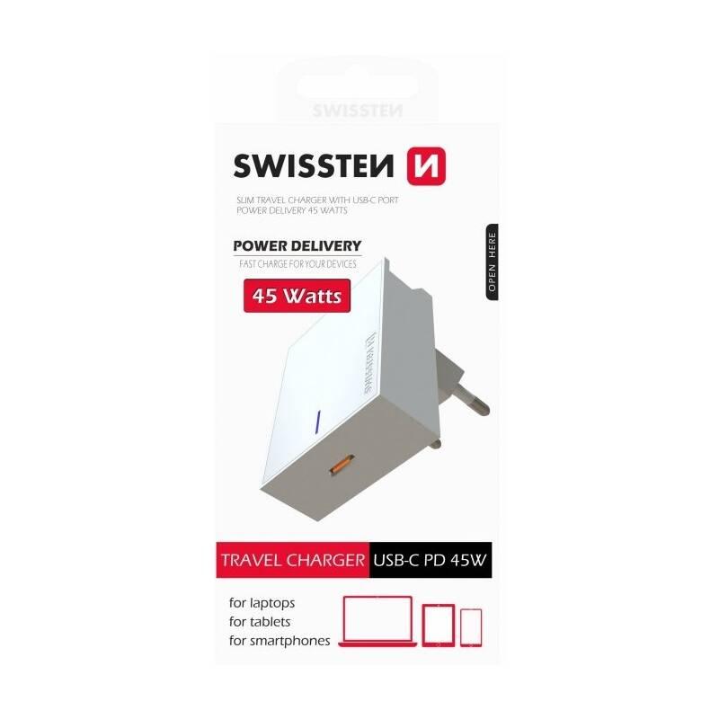 Nabíječka do sítě Swissten USB-C, 45W bílá, Nabíječka, do, sítě, Swissten, USB-C, 45W, bílá