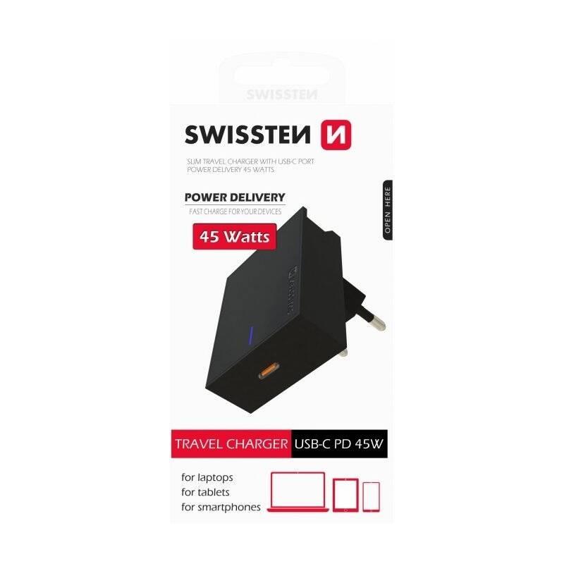 Nabíječka do sítě Swissten USB-C, 45W černá, Nabíječka, do, sítě, Swissten, USB-C, 45W, černá