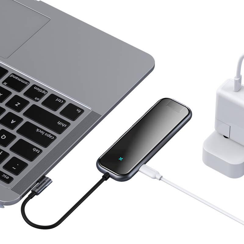 USB Hub Baseus USB-C 3x USB 3.0, HDMI, RJ45, USB-C PD šedý
