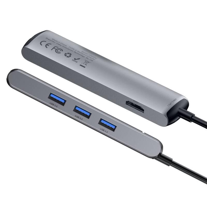USB Hub Baseus USB-C 3x USB 3.0, HDMI, RJ45, USB-C PD šedý
