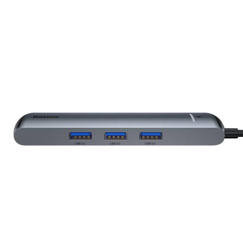 USB Hub Baseus USB-C 3x USB 3.0, HDMI, RJ45, USB-C PD šedý