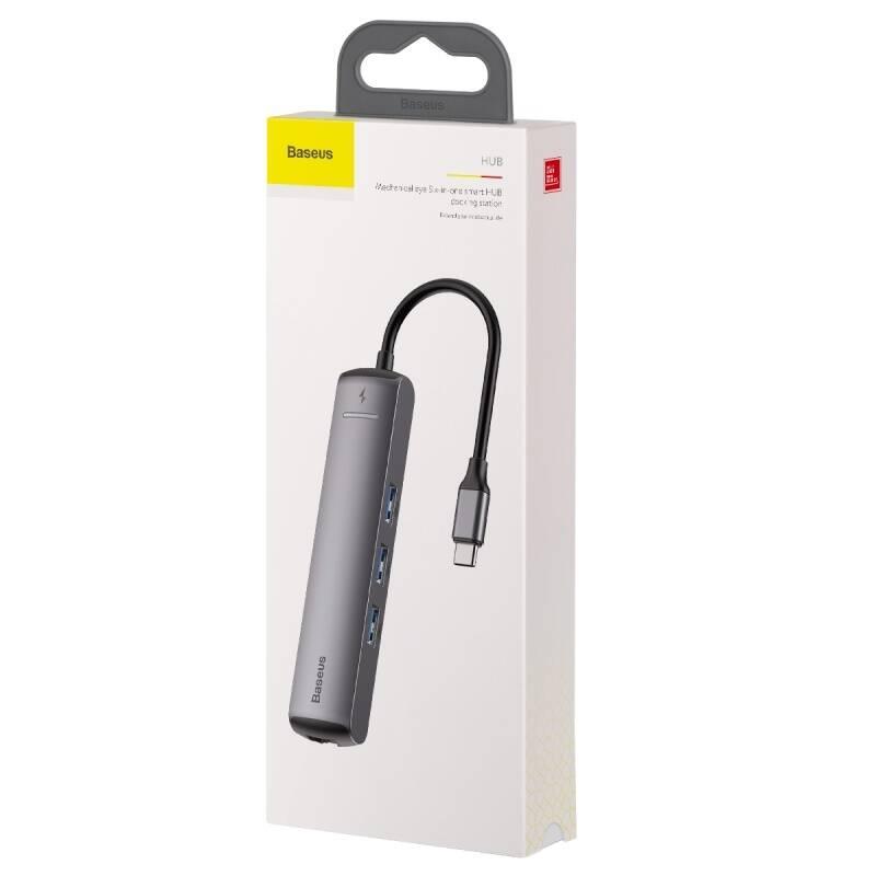 USB Hub Baseus USB-C 3x USB 3.0, HDMI, RJ45, USB-C PD šedý