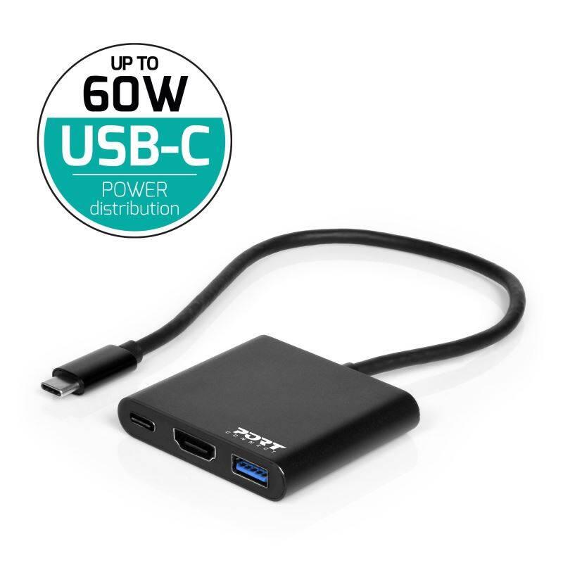 USB Hub PORT CONNECT USB-C HDMI, USB 3.0, USB-C 60W černý