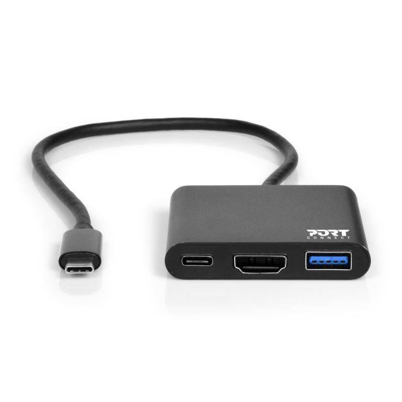 USB Hub PORT CONNECT USB-C HDMI, USB 3.0, USB-C 60W černý